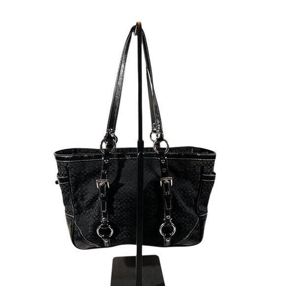 Coach East West Tote Black Signature Canvas Shoulder Bag Y2K - Picture 6 of 13